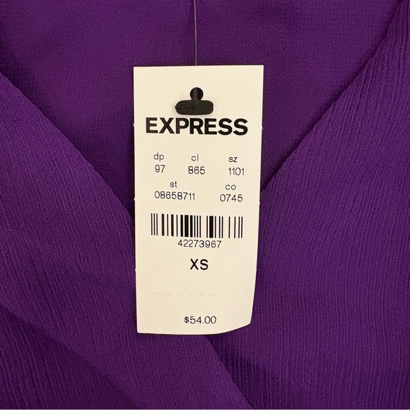 Express Women's Tie Waist Top Size XS Purple V-Neck Faux Wrap Lined NWT $54 - Picture 14 of 16